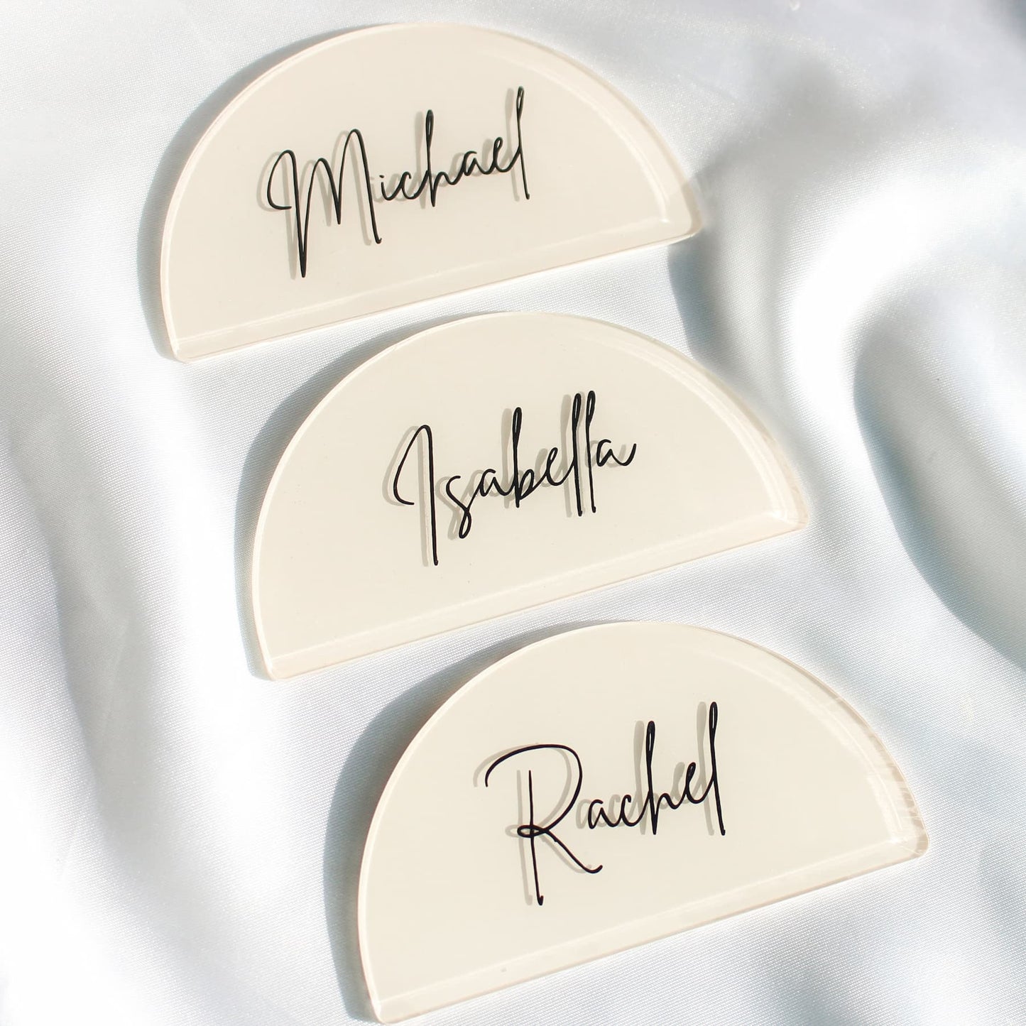 Acrylic Place Cards, half Circle Place Cards, Acrylic Name Cards, Wedding Place Cards, Wedding, Wedding Name Cards, Acrylic half round Circles