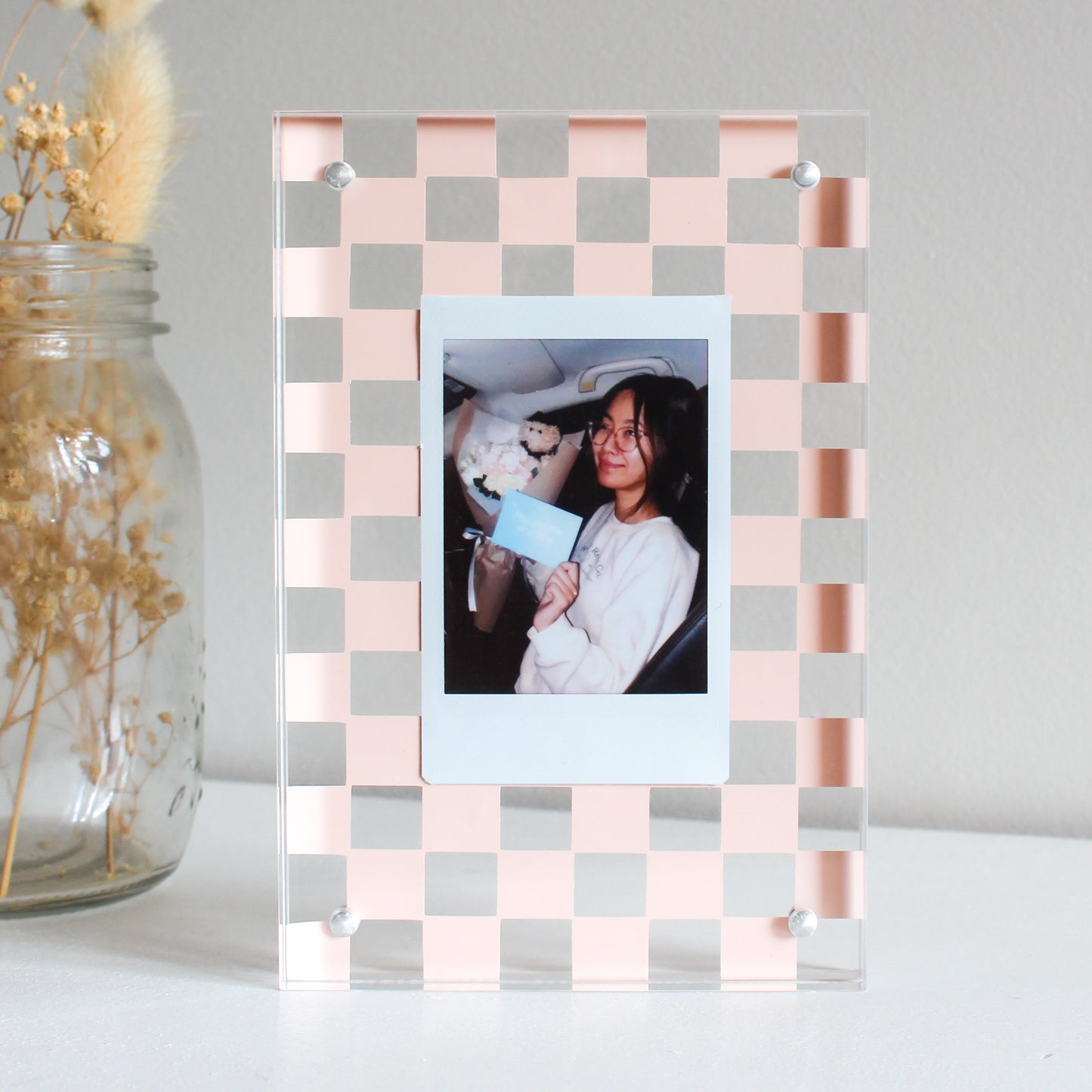 Personalised Checkered Polaroid Frame - Peach