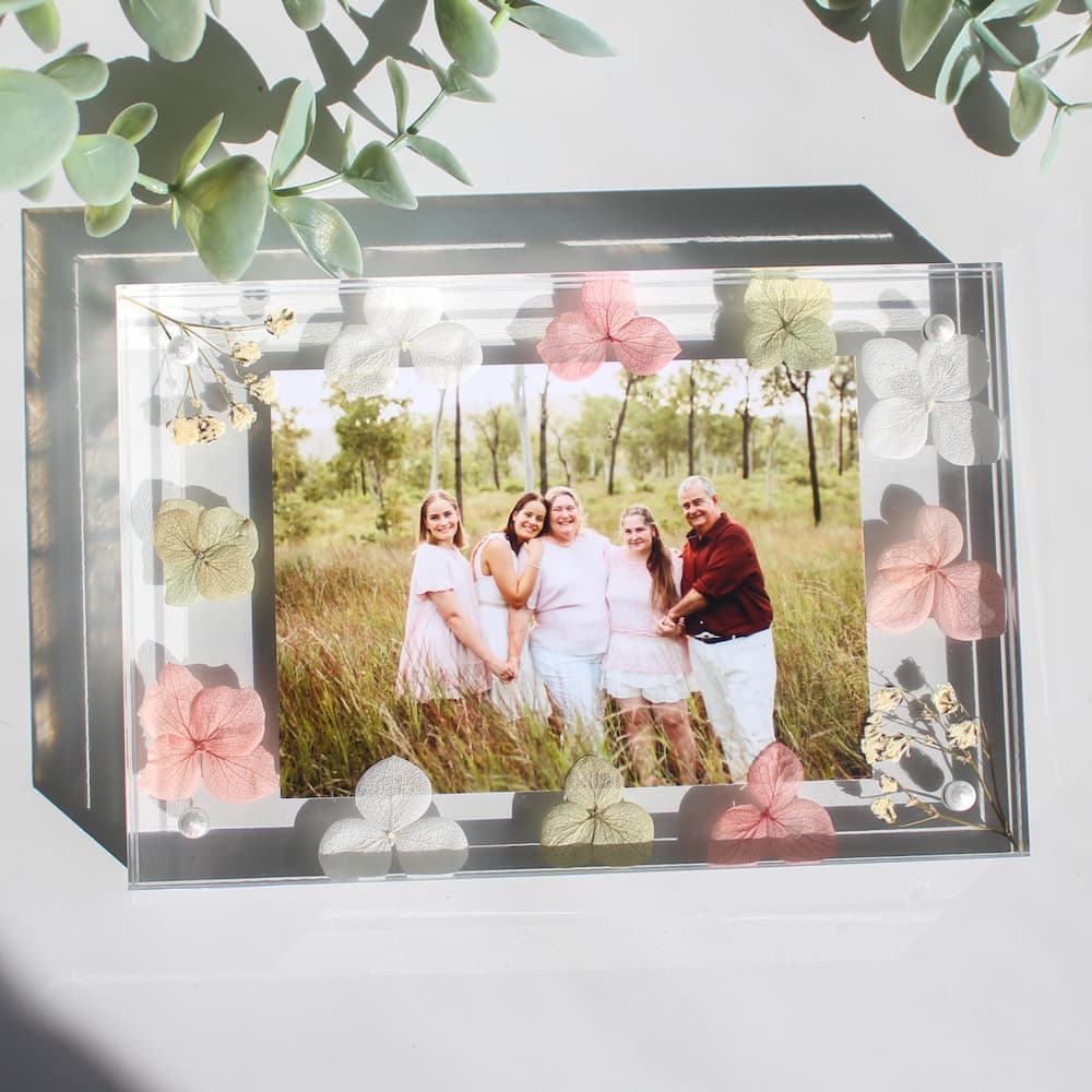 personalised flower photo frame acrylic block scrapbook font pressed flower photo frame