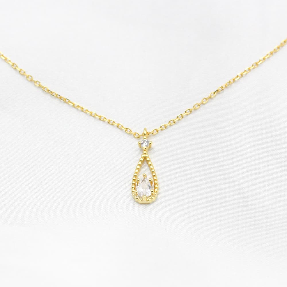 Tiny Teardrop Necklace - Minimalist Jewelry - Cubic Zirconia Tear Drop Charm - 925 Sterling Silver Necklace - Simple Everyday Jewelry gold waterdrop necklace