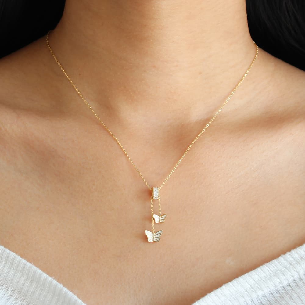 butterfly necklace gold two butterflies necklace sterling silver