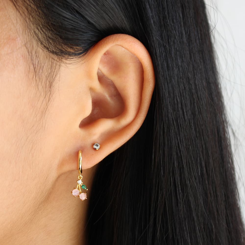 cherry earrings gold pink cherry earrings sterling silver