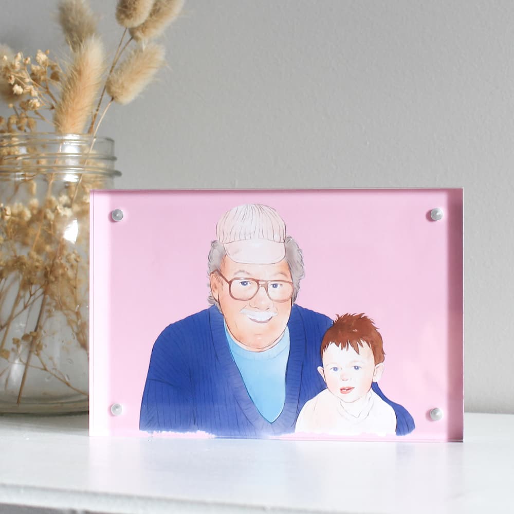 personalised digital illustration frame acrylic frame freestanding portrait frame personalised family portrait illustration family portrait drawing digital illustration frame