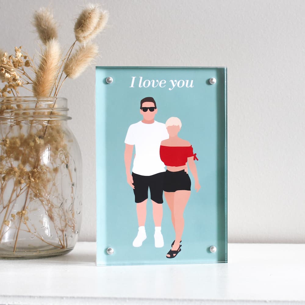 personalised digital illustration frame acrylic frame freestanding portrait frame personalised family portrait illustration family portrait drawing digital illustration frame