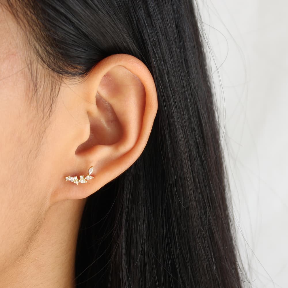 dainty ear climber stud earing diamond stud climber earrings gold studs