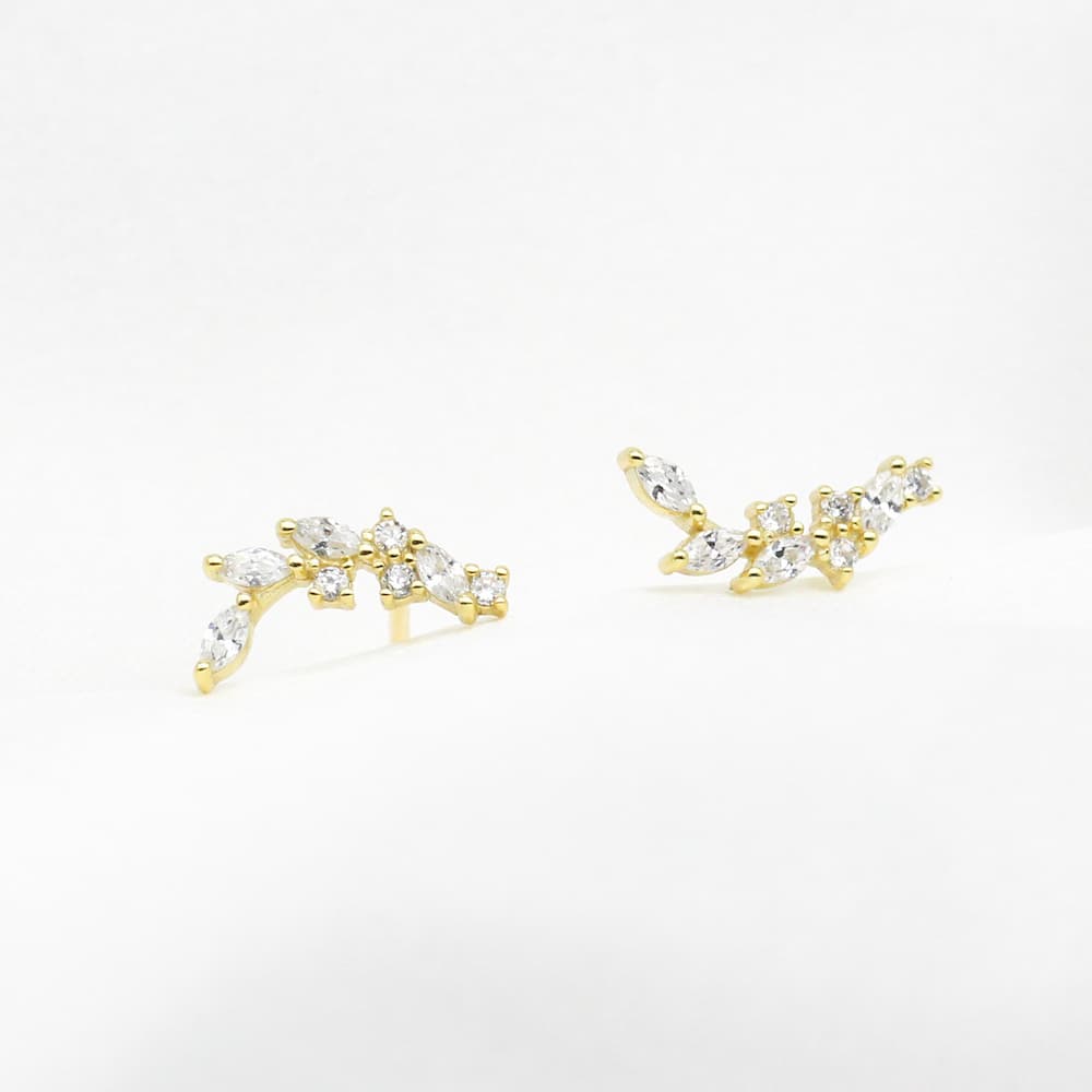 Crystal Leaf Earrings, Gold Leaf ear studs, Olive Earrings, Silver Leaf Earrings dainty leaf earring bridal earrings sterling silver gold leaf ear climbers