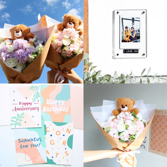just because gift bundle teddy bear bouquet everlasting bouquet mini personalised polaroid frame acrylic polaroid frame magnet