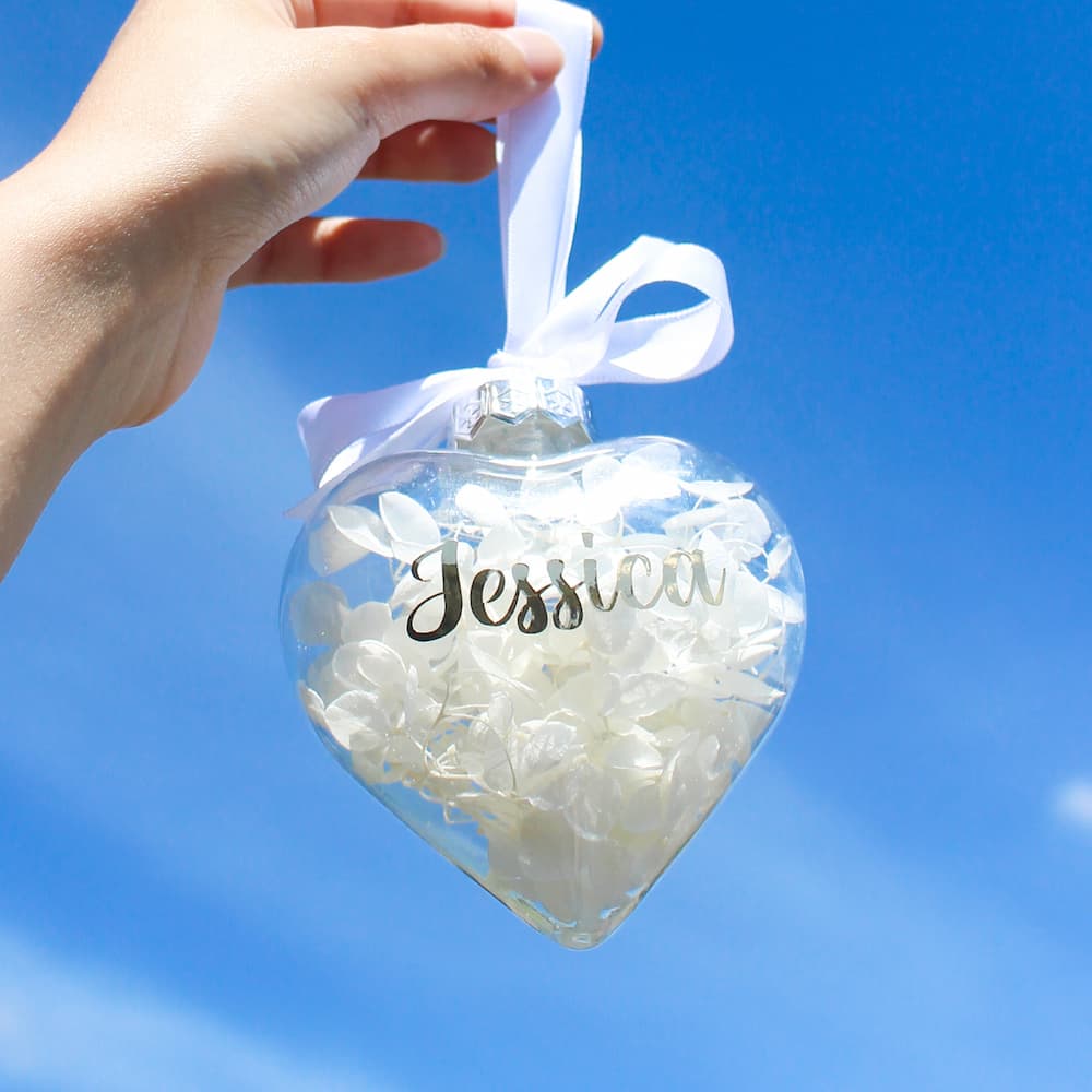personalised flower heart bauble personalised bauble personalised christmas bauble personalised heart shaped bauble floral bauble everlasting bauble christmas baubles gift ideas for christmas
