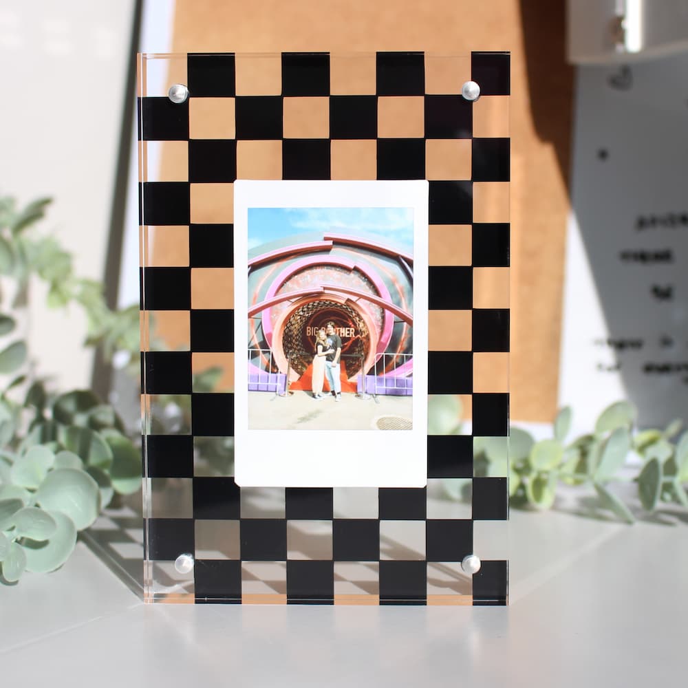 personalised polaroid checkered frame acrylic polaroid frame block acrylic frame checkers personalised decal frame