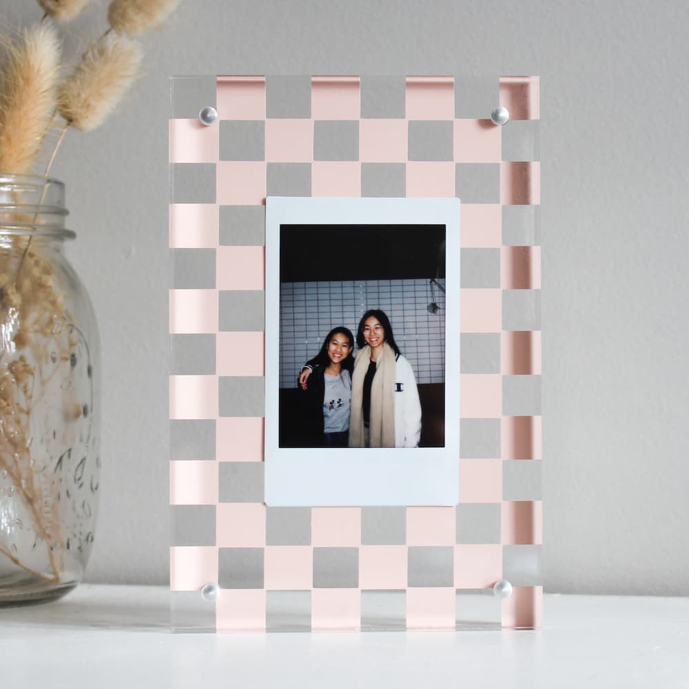 personalised polaroid checkered frame acrylic polaroid frame block acrylic frame checkers personalised decal frame