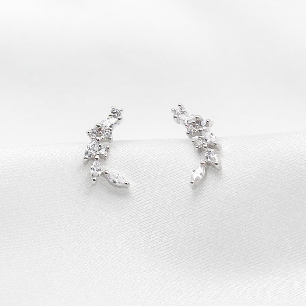 silver ear climbers sterling silver dainty stud leaf earrings