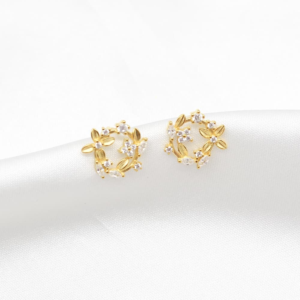 sterling silver gold jewellery studs leaf studs clover studs dainty earrings studs bridal gold earrings studs