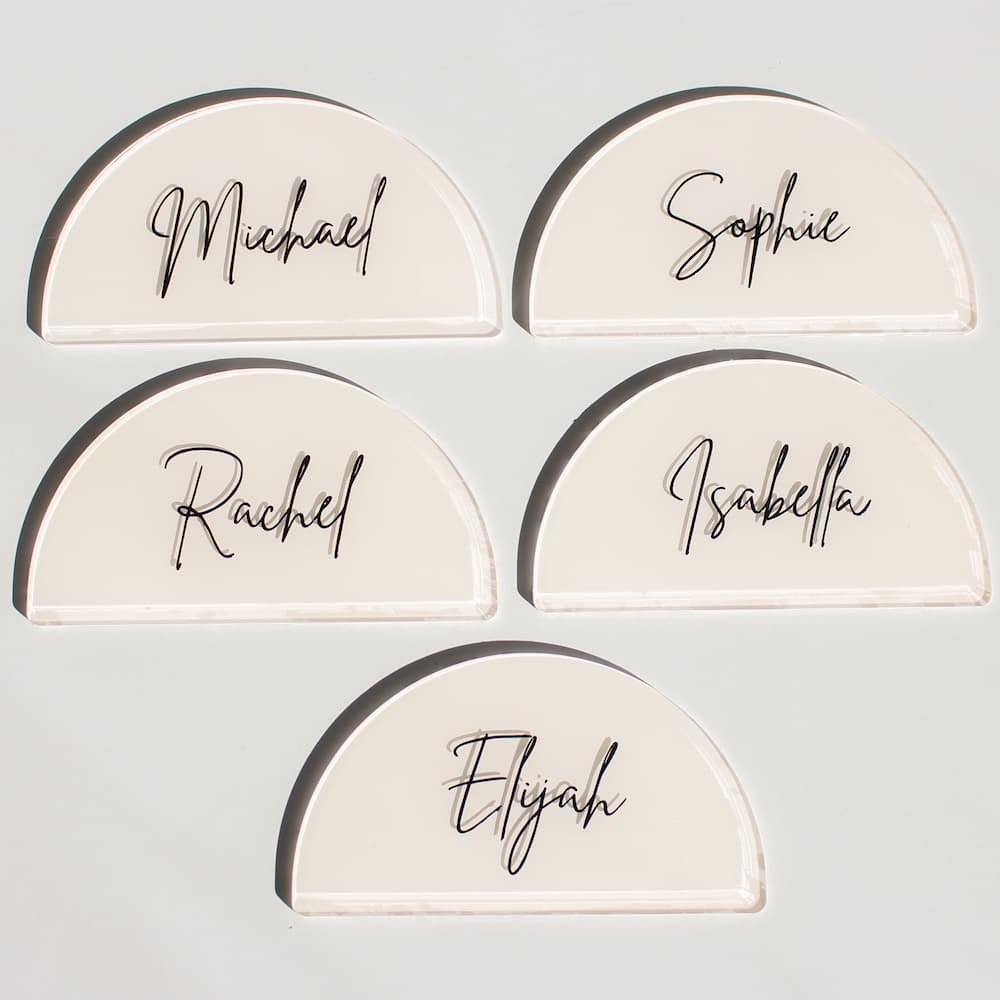 Acrylic Place Cards, half Circle Place Cards, Acrylic Name Cards, Wedding Place Cards, Wedding, Wedding Name Cards, Acrylic half round Circles