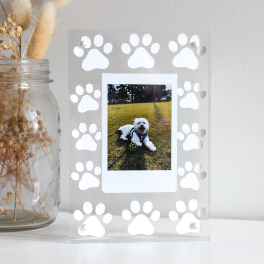 Personalised Paw Print Polaroid Frame - White (Ready Made)