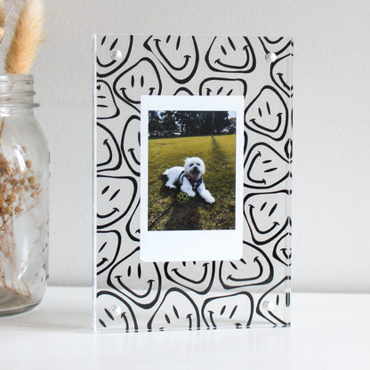 Personalised Wavy Smiley Face Polaroid Frame - Black (Ready Made)