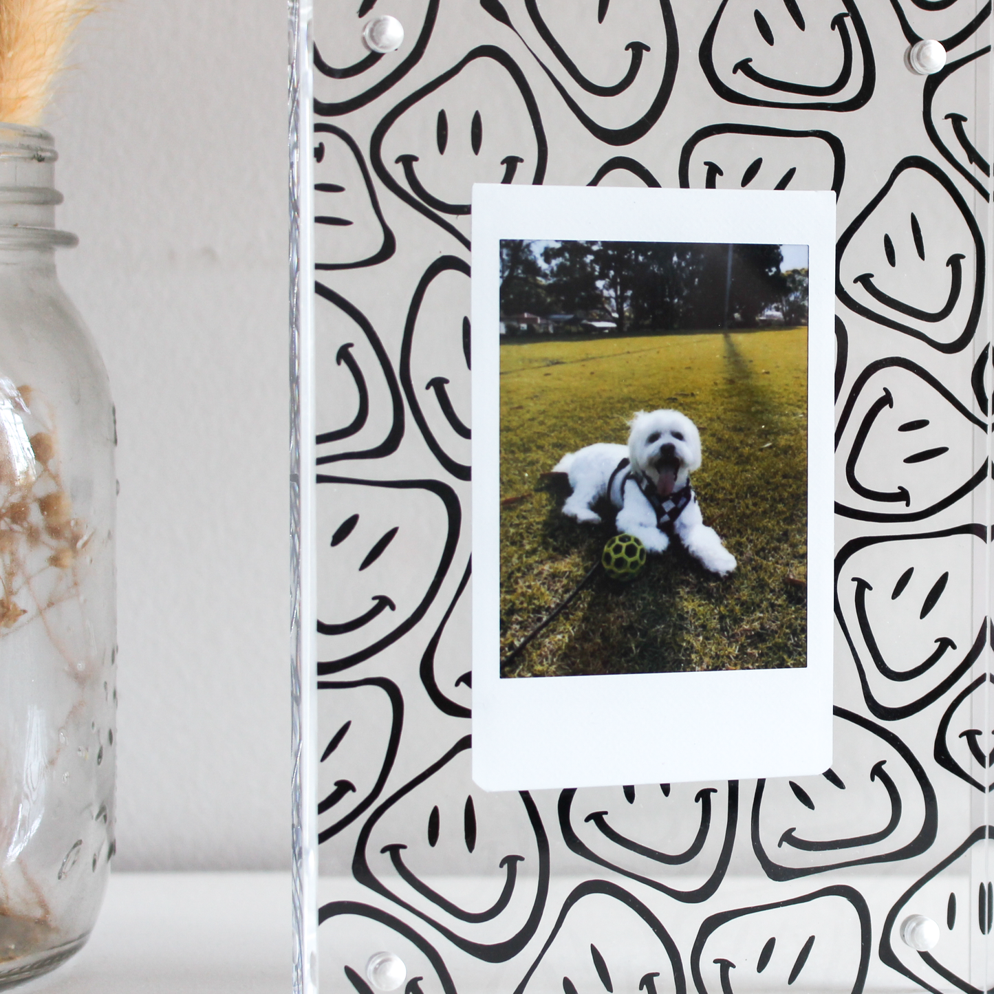 Personalised Wavy Smiley Face Polaroid Frame - Black (Ready Made)