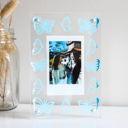 Personalised Butterfly Polaroid Frame - Blue (Ready Made)