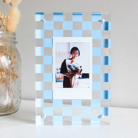 Personalised Checkered Polaroid Frame - Blue (SALE)