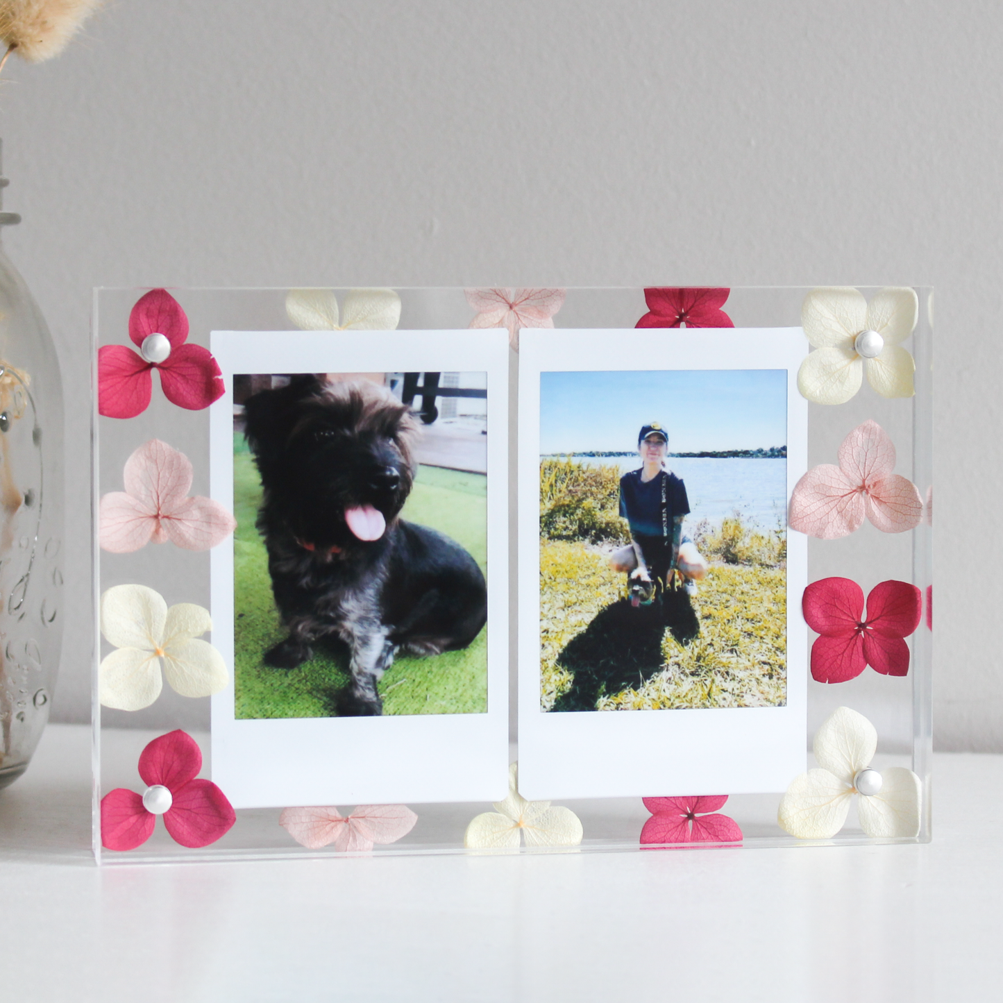 personalised flower double polaroid frame personalised double polaroid frame gift ideas frame present acrylic block pressed flower polaroid frame glass polaroid frame