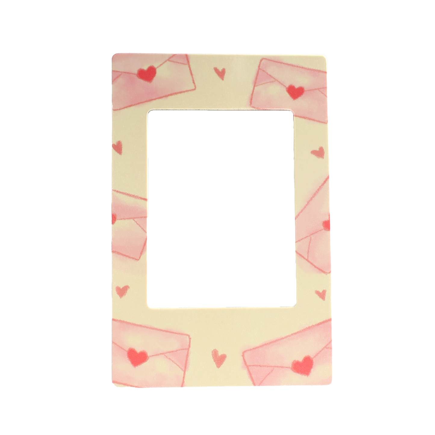 Magnetic photo frame with heart designs on a light yellow background