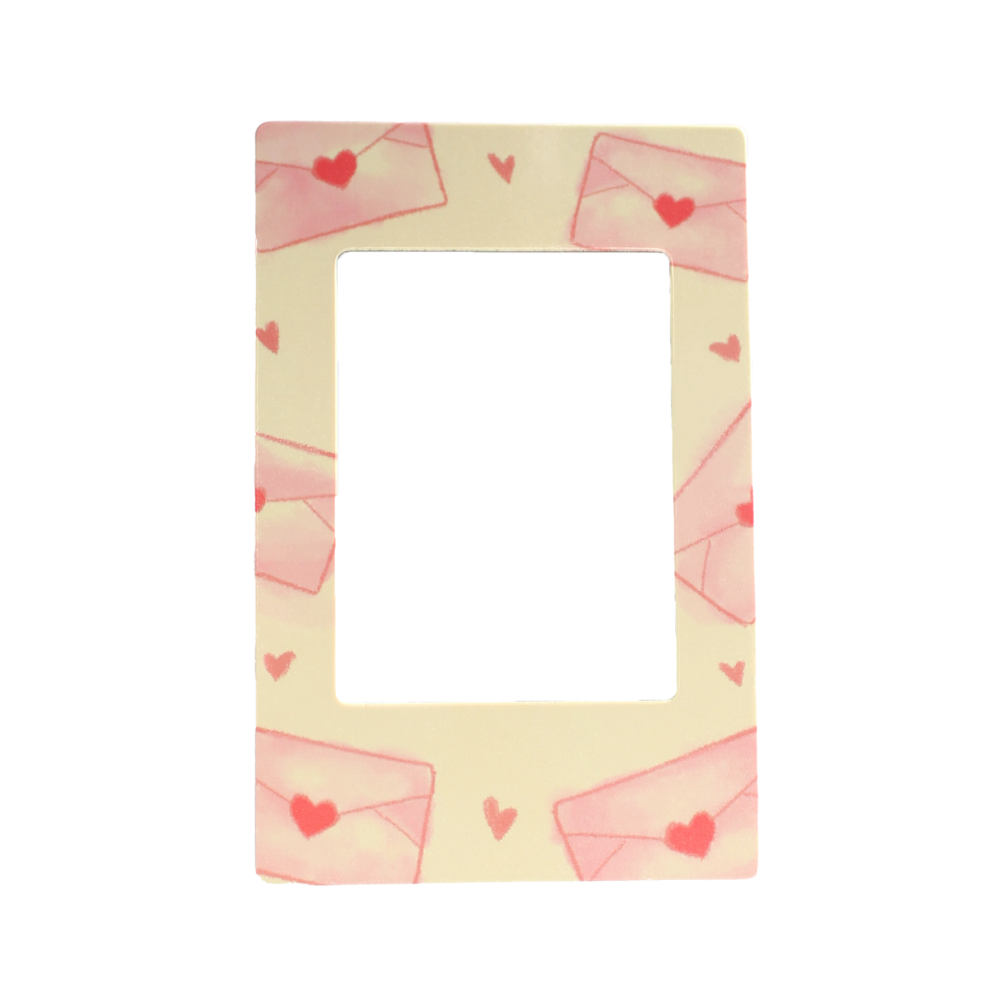 Magnetic photo frame with heart designs on a light yellow background