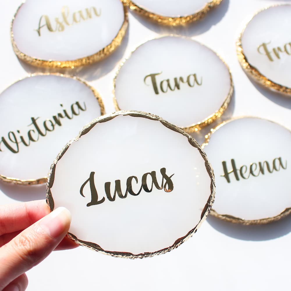 Agate Coaster, RESIN coaster, Personalised Agate, Wedding Favour, Wedding Bonbonniere, Placecards, Name Coaster, Wedding Coaster