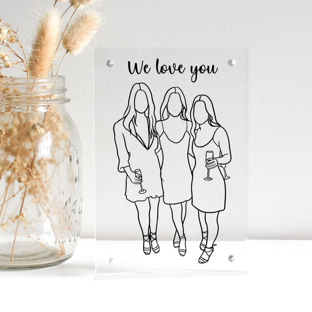 personalised flower line art frame acrylic clear line art frame best friend gifts