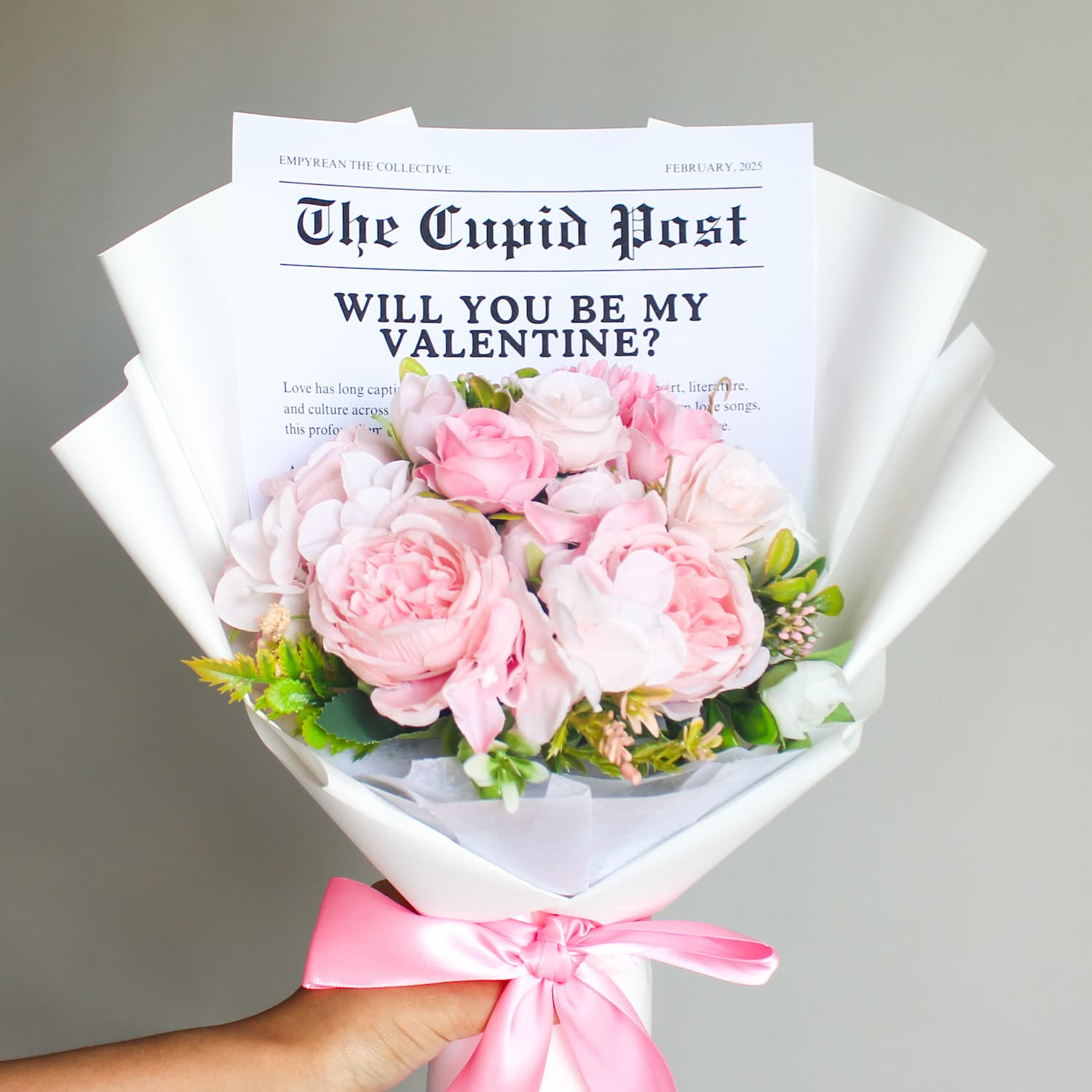 will you be my valentine bouquet white