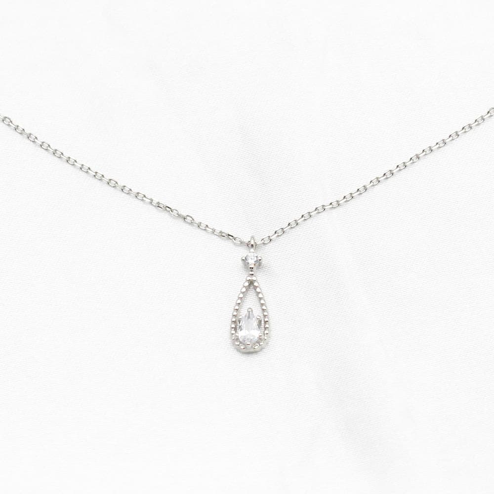 Minimalist Drop CZ charm necklace, Dainty rose gold teardrop chain necklace, Silver CZ seed stackable necklace, 925 sterling silver jewelry