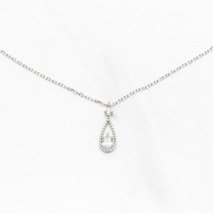 Minimalist Drop CZ charm necklace, Dainty rose gold teardrop chain necklace, Silver CZ seed stackable necklace, 925 sterling silver jewelry