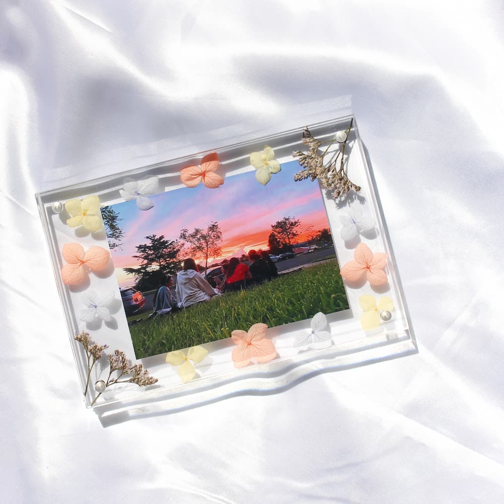 personalised flower photo frame photo block photo block with flowers glass photo polaroid frame