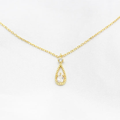 Tiny Teardrop Necklace - Minimalist Jewelry - Cubic Zirconia Tear Drop Charm - 925 Sterling Silver Necklace - Simple Everyday Jewelry gold waterdrop necklace