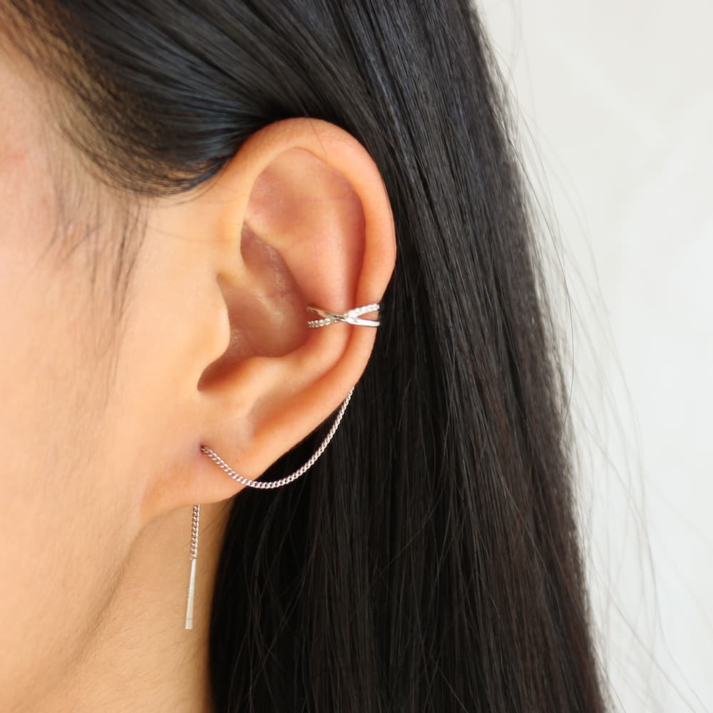 cuff threader earrings silver faux cuff threaders