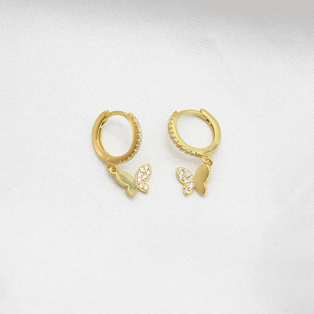 gold butterfly huggies earrings sterling silver hoops