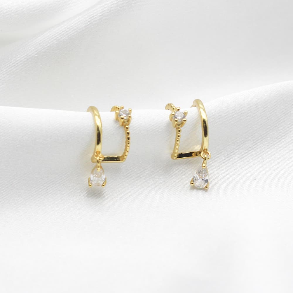 gold faux double piercing earrings faux double hoop earring sterling silver fake double hoop earrings