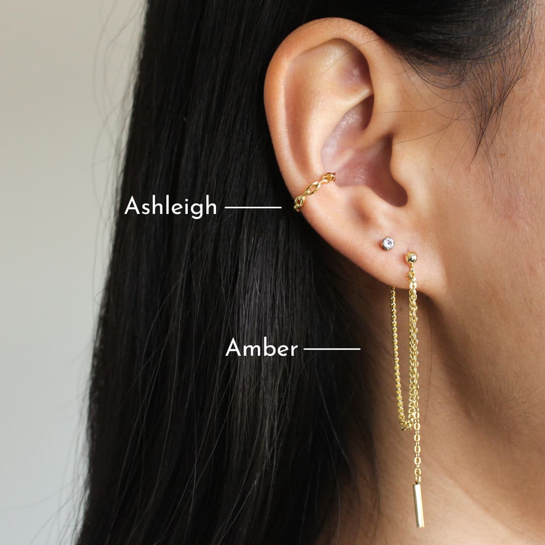 gold plated chain earring non-pierced ear cuff gold