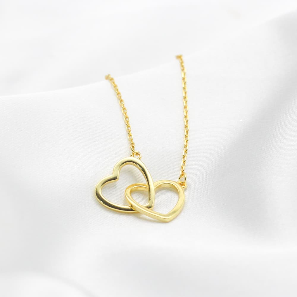 Gold Double Heart Necklace, 925 Silver Double Heart Pendant, Heart Jewelry, Valentine Gifts, Gifts For Her