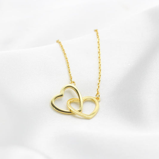 Gold Double Heart Necklace, 925 Silver Double Heart Pendant, Heart Jewelry, Valentine Gifts, Gifts For Her