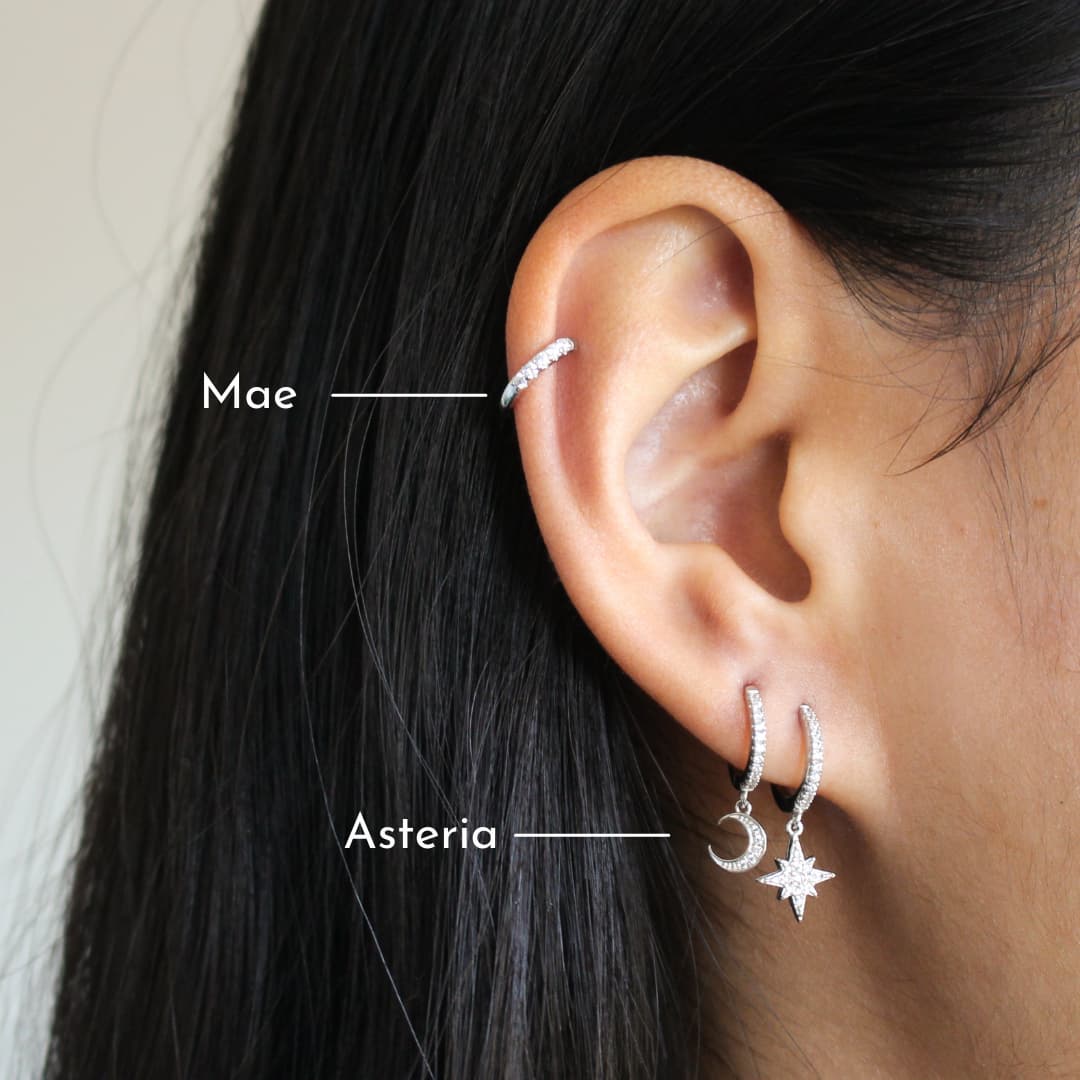 mix and match silver earrings assymetrical earrings non-pierce ear cuff