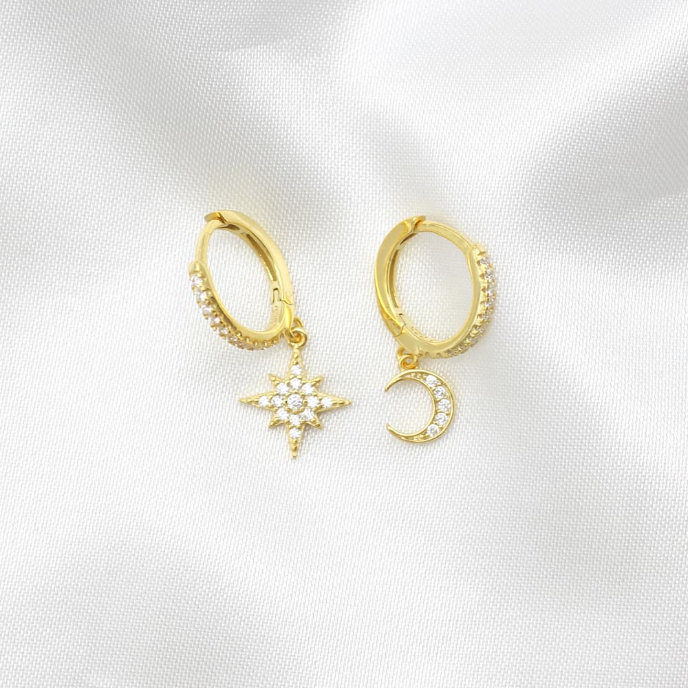 moon and star huggies sterling silver gold plated hoops mix and match huggie earrings hoops