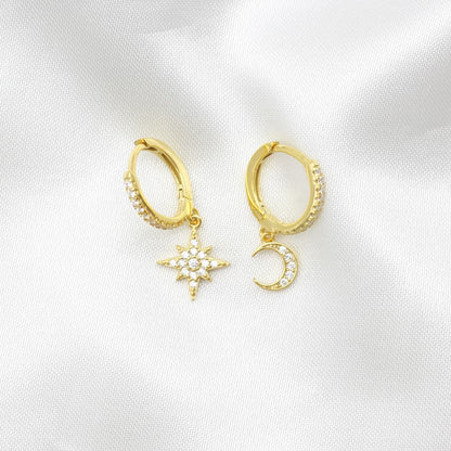 moon and star huggies sterling silver gold plated hoops mix and match huggie earrings hoops