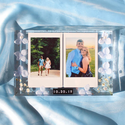 double polaroid frame customisable polaroid frame double polaroid frame with flowers personalised gifts for her customised gifts for him couples gift travel frame travel keepsake frame sentimental keepsakes forever keepsake forever piece acrylic block frame