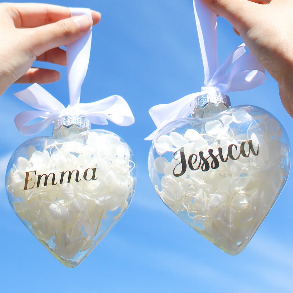 personalised flower heart bauble personalised bauble personalised christmas bauble personalised heart shaped bauble floral bauble everlasting bauble christmas baubles gift ideas for christmas