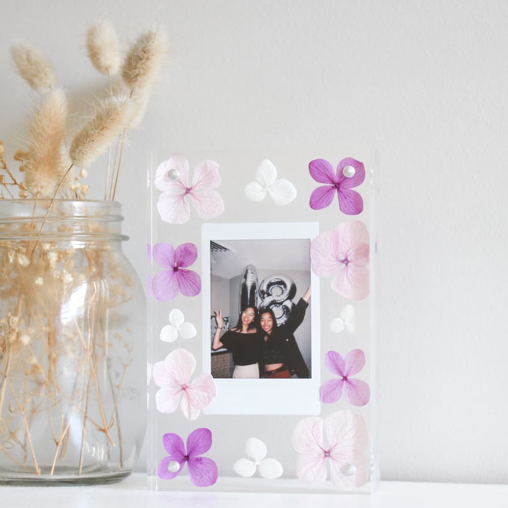 acrylic polaroid block with flowers instax mini polaroid frame flower art polaroid frame pressed flower acrylic polaroid frame