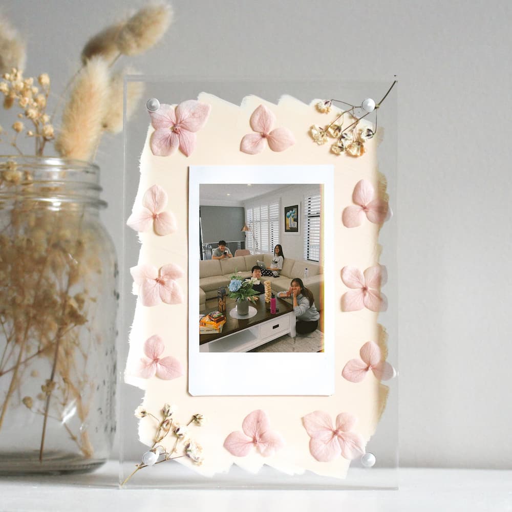 personalised painted polaroid frame painted back frame painted frame floating polaroid frame personalised flower polaroid frame with paint acrylic frame paint