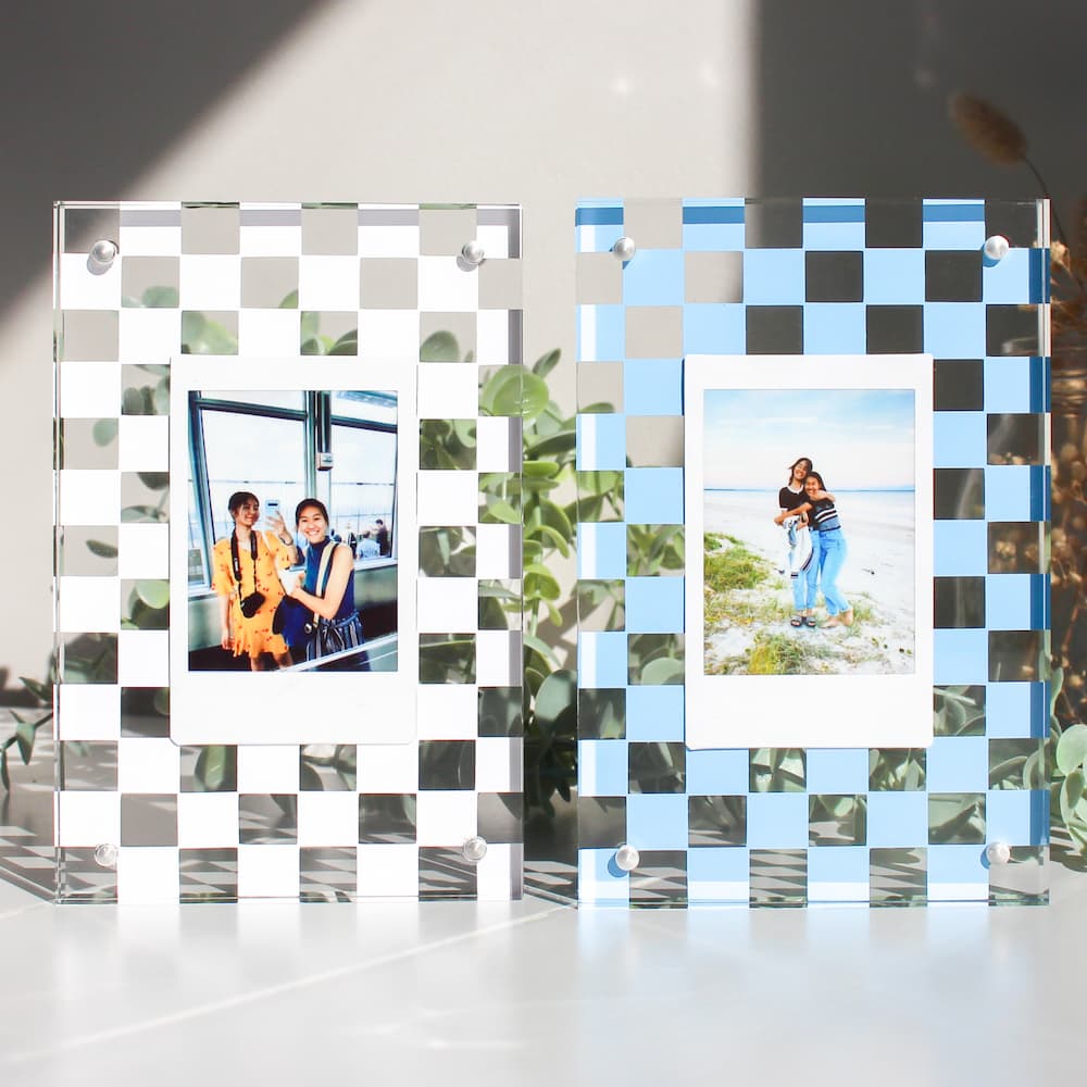 personalised polaroid checkered frame acrylic polaroid frame block acrylic frame checkers personalised decal frame