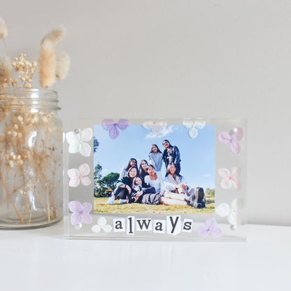 personalised flower photo frame acrylic block scrapbook font pressed flower photo frame