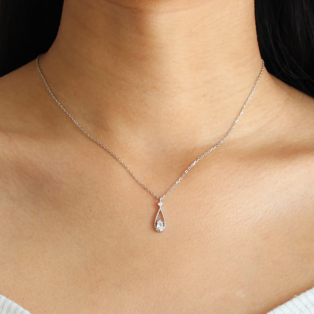 waterdrop sterling silver necklace dainty necklace teardrop necklace diamond